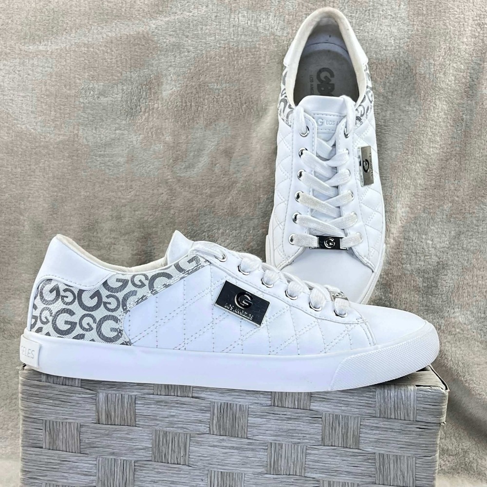 G by GUESS Los Angeles Womens White Quilted Logo Sneakers SGMARTIN 7M